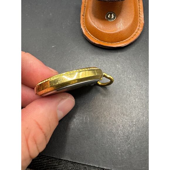 Vtg Milan Men’s Quartz Pocket Watch Black Dial w/ Leather Case 41.6mm MLN1070 - Picture 7 of 11